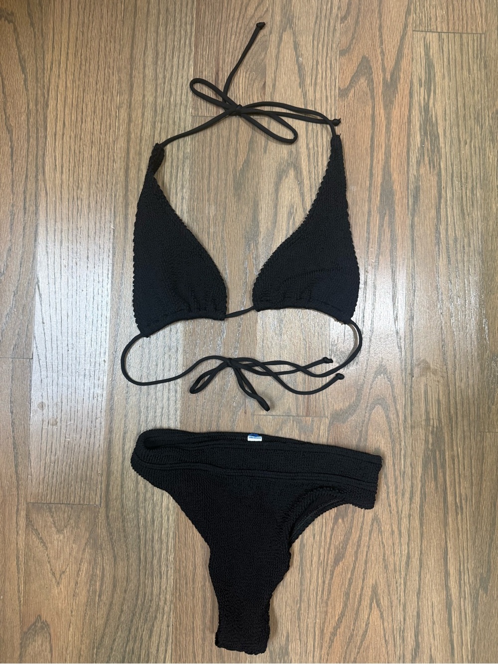bond-eye Black Textured Tie Bikini Set